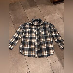 Women’s O’Neill S Plaid Flannel Button-Up Shacket in Navy, White & Tan